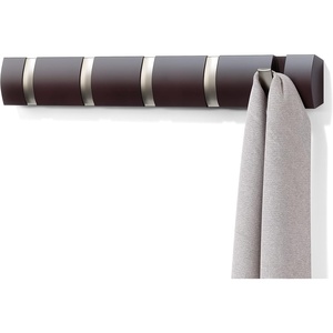 image:imageUmbra Flip Coat Rack Wall Mount 8Hook Space Saving White  Real wood and steel build retractable hooks fold flat holds coats bags and scarves easy installEspressoNickel