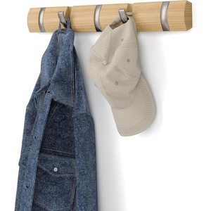image:imageUmbra Flip Coat Rack Wall Mount 8Hook Space Saving White  Real wood and steel build retractable hooks fold flat holds coats bags and scarves easy installNatural