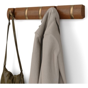 image:imageUmbra Flip Coat Rack Wall Mount 8Hook Space Saving White  Real wood and steel build retractable hooks fold flat holds coats bags and scarves easy installWalnutGold