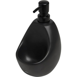 image:imageUmbra Joey Liquid Soap Dispenser Ceramic with Sponge Caddy Black  Heavy base for stability one handed operation kitchen and bathroom use includes scrub pad low profile designBlack