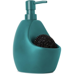 image:imageUmbra Joey Liquid Soap Dispenser Ceramic with Sponge Caddy Black  Heavy base for stability one handed operation kitchen and bathroom use includes scrub pad low profile designTeal