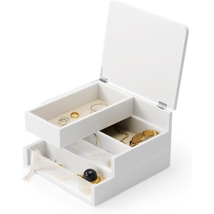 image:imageUmbra Malibu Jewelry Box 3Tier Real Wood Storage Organizer Black  Linen lined compartments fluted glass accents nonslip rubber feet surface protection 1year warrantyWhite