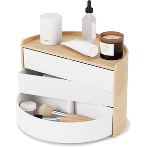 image:imageUmbra Moona Jewelry Box Rotating Wood Jewelry Organizer WhiteNatural  Large display tray hidden compartments 360 degree drawers fits vanity or dresser recycled materialsWhiteNatural