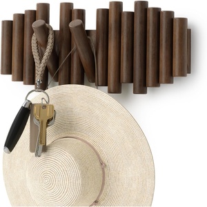 image:imageUmbra Picket Coat Rack Wall Mount 5 FlipDown Coat Hooks Natural  Beveled pine wood dowels supports up to 5 lbs mounting hardware included space savingWalnut