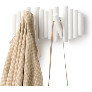 image:imageUmbra Picket Coat Rack Wall Mount 5 FlipDown Coat Hooks Natural  Beveled pine wood dowels supports up to 5 lbs mounting hardware included space savingWhite