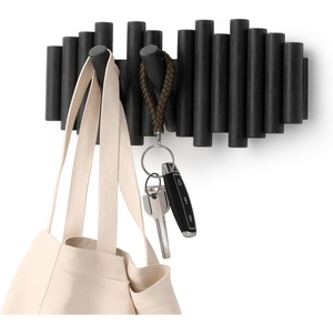 image:imageUmbra Picket Coat Rack Wall Mount 5 FlipDown Coat Hooks Natural  Beveled pine wood dowels supports up to 5 lbs mounting hardware included space savingBlack