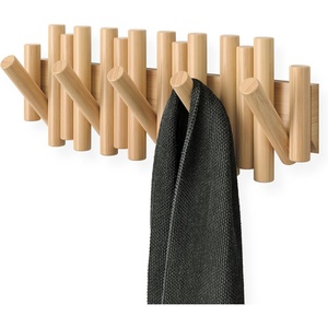 image:imageUmbra Picket Coat Rack Wall Mount 5 FlipDown Coat Hooks Natural  Beveled pine wood dowels supports up to 5 lbs mounting hardware included space savingNatural