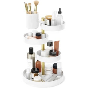 image:imageUmbra Pirouette Cosmetic Organizer Rotating Makeup Storage WhiteBrass  Adjustable height layers easy wipe clean modern minimalist look fits any countertop or vanity plasticWhiteBrass