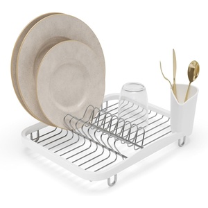 image:imageUmbra Sinkin Dish Drying Rack in Sink or Countertop Drainer BlackNickel  Removable utensil holder non slip rubber feet fits standard sizes coated wire and plasticWhiteNickel