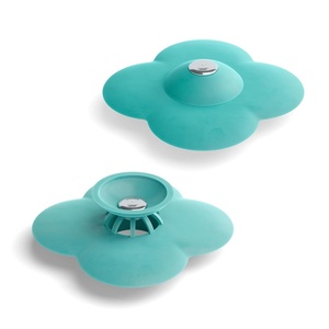 image:imageUmbra Bloom Drain Stop Bathtub Drain Hair Catcher 3Inch Surf Blue  Silicone material flexible and durable fits standard drains wipe or rinse clean rust resistantSurf