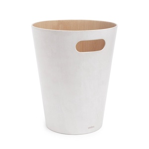 image:imageUmbra Woodrow Trash Can Wooden Wastebasket 2 Gallon WhiteNatural  Beech wood construction integrated carry handles twotone design durable build fits small spaces bathroom or officeWhite