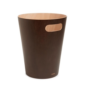 image:imageUmbra Woodrow Trash Can Wooden Wastebasket 2 Gallon WhiteNatural  Beech wood construction integrated carry handles twotone design durable build fits small spaces bathroom or officeEspresso