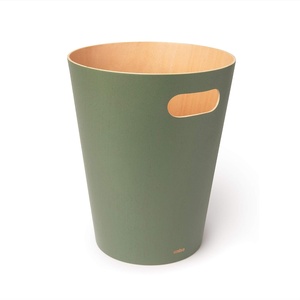 image:imageUmbra Woodrow Trash Can Wooden Wastebasket 2 Gallon WhiteNatural  Beech wood construction integrated carry handles twotone design durable build fits small spaces bathroom or officeSpruce
