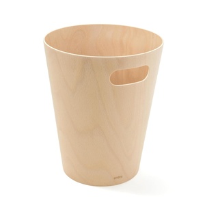 image:imageUmbra Woodrow Trash Can Wooden Wastebasket 2 Gallon WhiteNatural  Beech wood construction integrated carry handles twotone design durable build fits small spaces bathroom or officeNatural