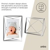 image:imageUmbra Prisma Picture Frame Floating Metal Wall Mount 4x6 Chrome  Steel wire construction unique geometric shape displays photo between glass desk or tabletop use hardware included