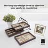 image:imageUmbra Terrace Jewelry Tray 3Tier Sliding Organizer BlackWalnut  Rubberwood linenlined compartments metal frame vertical storage protects delicate items different dividers7 x 10 x 8 inches
