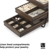 image:imageUmbra Terrace Jewelry Tray 3Tier Sliding Organizer BlackWalnut  Rubberwood linenlined compartments metal frame vertical storage protects delicate items different dividers7 x 10 x 8 inches