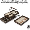 image:imageUmbra Terrace Jewelry Tray 3Tier Sliding Organizer BlackWalnut  Rubberwood linenlined compartments metal frame vertical storage protects delicate items different dividers7 x 10 x 8 inches