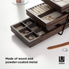 image:imageUmbra Terrace Jewelry Tray 3Tier Sliding Organizer BlackWalnut  Rubberwood linenlined compartments metal frame vertical storage protects delicate items different dividers7 x 10 x 8 inches