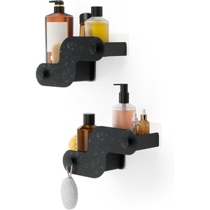 image:imageUmbra Nami Shower Caddy Adhesive No Drill Bathroom Set of 2 Ocean Black  Waterproof construction integrated drainage rustfree holds 6 lbsOcean Black