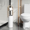 image:imageUmbra Bellwood Toilet Paper Holder with Storage 3 Rolls WhiteNatural  Wood accents compact for small spaces builtin tray recycled plastic