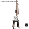 image:imageUmbra Pillar Coat Rack with Stool Freestanding 6 Hooks BlackWalnut  Rubberwood and metal construction spacesaving vertical design no tools assembly holds bags or plants