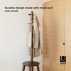 image:imageUmbra Pillar Coat Rack with Stool Freestanding 6 Hooks BlackWalnut  Rubberwood and metal construction spacesaving vertical design no tools assembly holds bags or plants