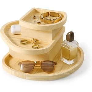 image:imageUmbra Cove Storage Box 3Tier Stackable Jewelry Organizer Natural  Engineered wood hidden compartments linen lining nonslip rubber feet surface protectionNatural