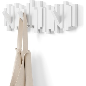 image:imageUmbra Sticks Wall Mount Coat Rack 5 Hook Retractable Pegs Grey  Mounting hardware included sculptural modern design entryway or bedroom use recycled plasticWhite