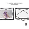 image:imageUmbra Prisma Picture Frame Floating Metal Wall Mount 4x6 Black  Steel wire construction unique geometric shape displays photo between glass desk or tabletop use hardware included